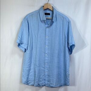🧳Toscano Blue linen Button Down Shirt with Short Sleeves